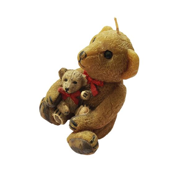 Vintage Teddy Bear Shaped Candle Brown Carved Table Decoration Decor0 - Picture 6 of 6